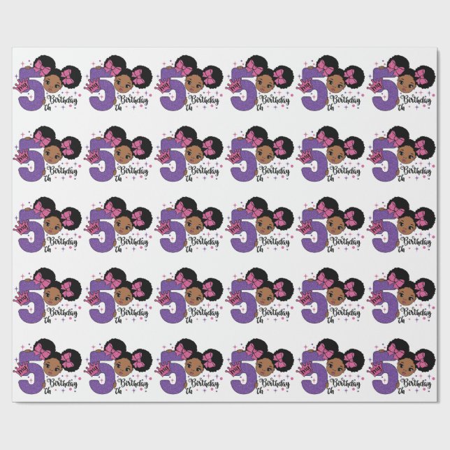 Papel De Regalo Mi quinto cumpleaños Chica negro Purpurina Princes (Superficie plana)