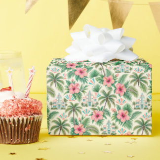 Papel De Regalo Miami Art Deco Hibisco Palma Tropical