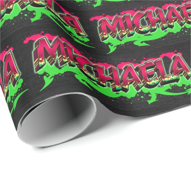 Papel De Regalo Michaela Vorname Name Graffiti red green (Esquina del rollo)