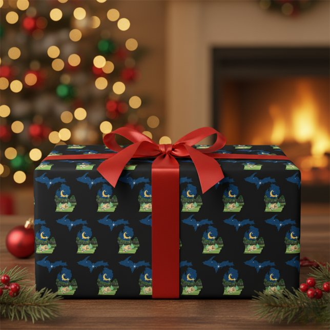 Papel De Regalo Michigan Camp Under the Stars Black (Michigan Camp Under the Stars Black Wrapping Paper)