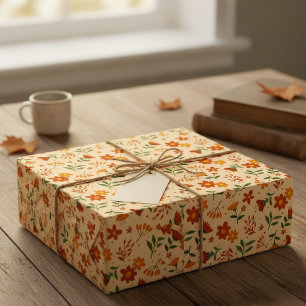 Papel De Regalo Micro Autumnal Flower and Leaf Pattern Gift Wrap