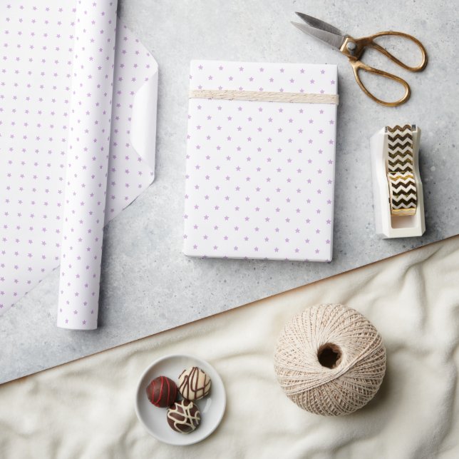 Papel De Regalo Micro Estrellas Suave Lila - Blanco (Artesanía)
