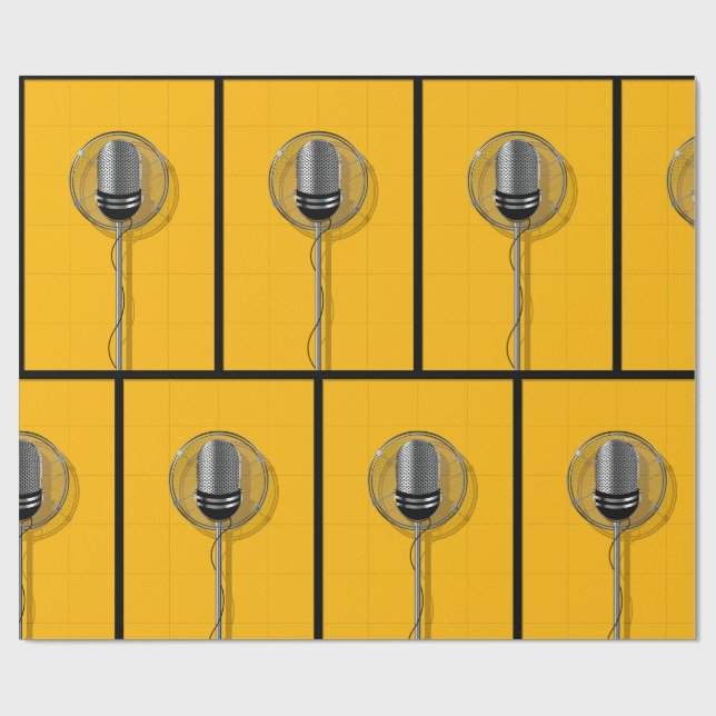 Papel De Regalo Micrófono Retro en Amarillo Intenso (Superficie plana)