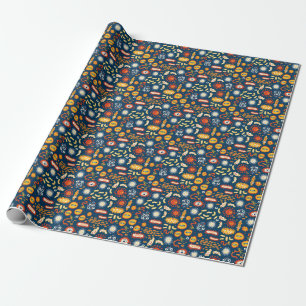 Papel De Regalo Microorganismos azul oscuro: patrón de biología