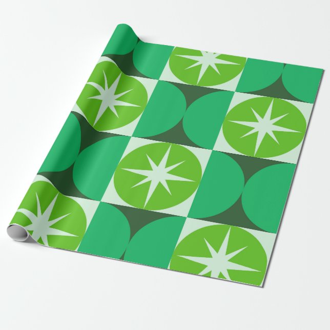Papel De Regalo Mid Century Starbursts on Lime Mint Green circles  (Desenrollado)