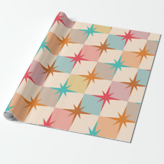 Papel De Regalo Mid Century Starbursts on Pastel Checkerboards 