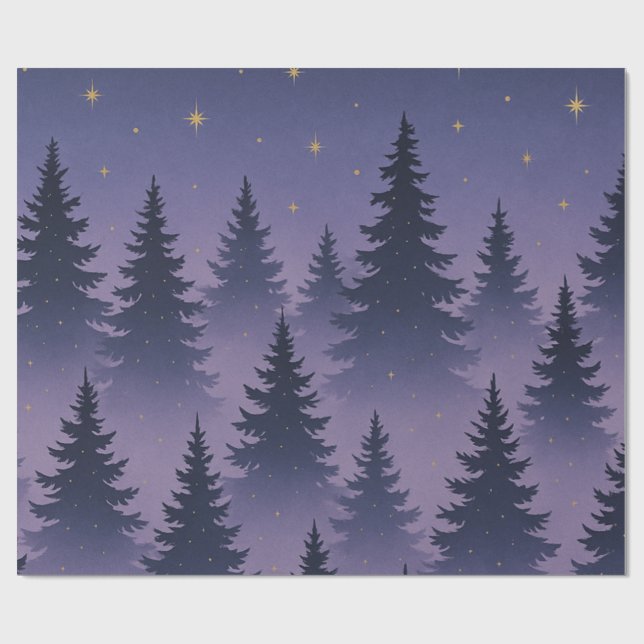 Papel De Regalo Midnight Forest Wrapping Paper – Starry Night Pine (Superficie plana)
