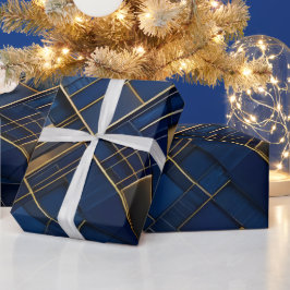 Papel De Regalo Midnight Gold Deco: Luxurious Navy Blue Geometric 