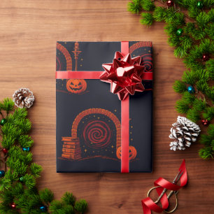 Papel De Regalo Midnight Hearth Medieval-Naranja y negro