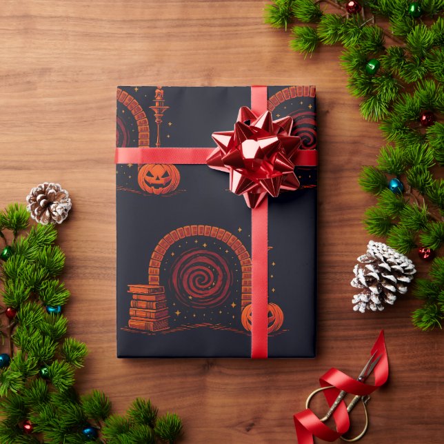 Papel De Regalo Midnight Hearth Medieval-Naranja y negro (Regalo de vacaciones)