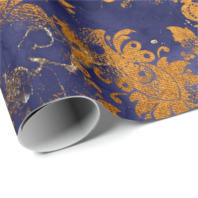 Papel De Regalo Miel Azul Miel Oro Aroma Floral Shabby Chic (Esquina del rollo)