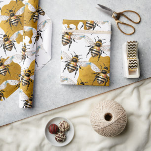 Papel De Regalo Miel de Abejas Dorada