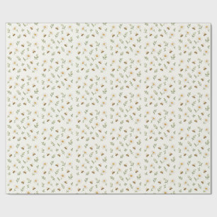 Papel De Regalo Miel de Acuarela Abeja Margarita Salvia Verde