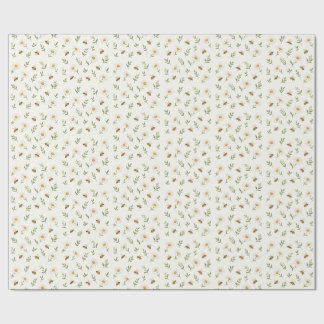 Papel De Regalo Miel de Acuarela Abeja Margarita Salvia Verde