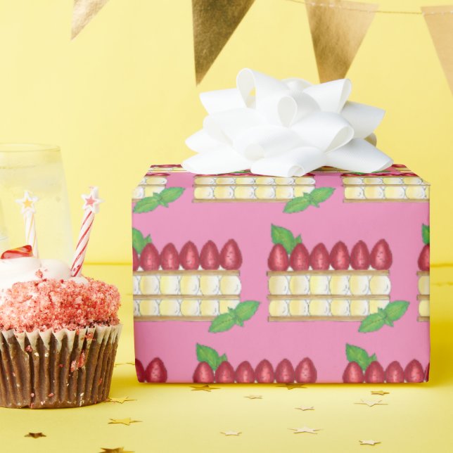 Papel De Regalo Mille Feuille Francés Puff Pastry Raspberries (Fiesta de cumpleaños )