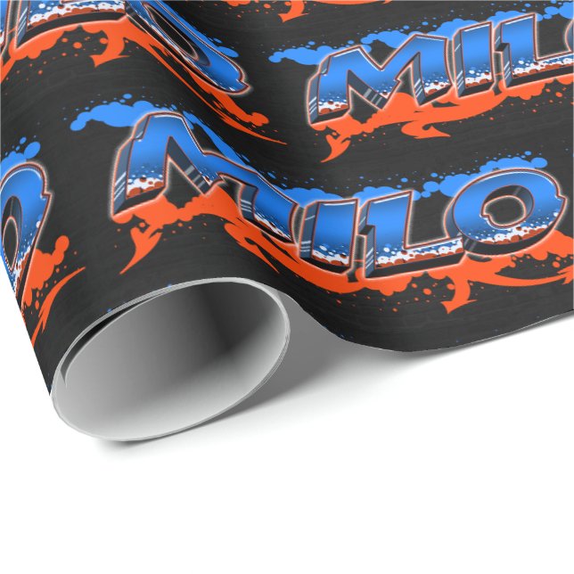 Papel De Regalo Milo Vorname Name Graffiti blue orange (Esquina del rollo)