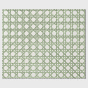 Papel De Regalo Mimbre Tejido Verde Salvia, Fondo Hueso