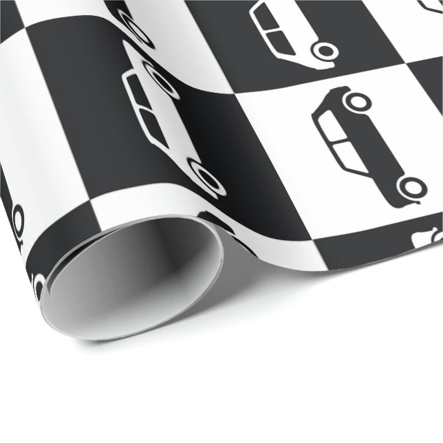 Papel De Regalo Mini Cooper de tablero de cheques negro (Esquina del rollo)