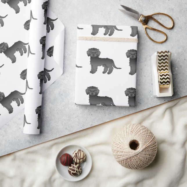 Papel De Regalo Mini Goldendoodle negro Patrón de perro de dibujos (Artesanía)