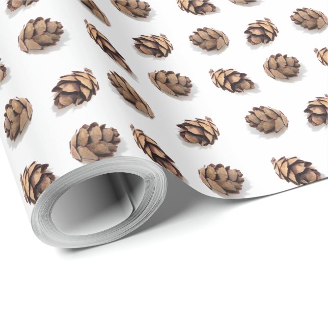 Papel De Regalo Mini Pine Cones on White Pattern (Esquina del rollo)