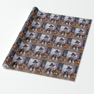 Papel De Regalo Miniatura Schnauzer Calabazas Halloween Aterradora