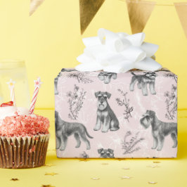 Papel De Regalo Miniature Schnauzer Toile de Jouy Rosa Vintage