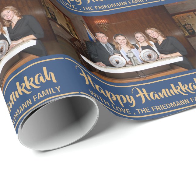Papel De Regalo Mínima foto feliz de la familia Hanukkah (Esquina del rollo)