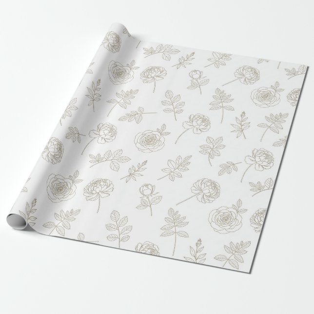 Papel De Regalo Minimal Botanical Line Art Pattern (8) (Desenrollado)