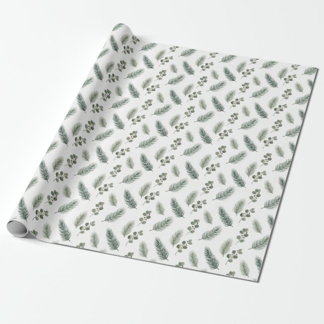 Papel De Regalo Minimal Christmas Pine Pattern, Scandi Style (Desenrollado)
