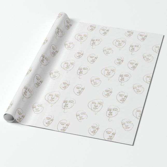 Papel De Regalo Minimal Female Face Line Pattern (1) (Desenrollado)