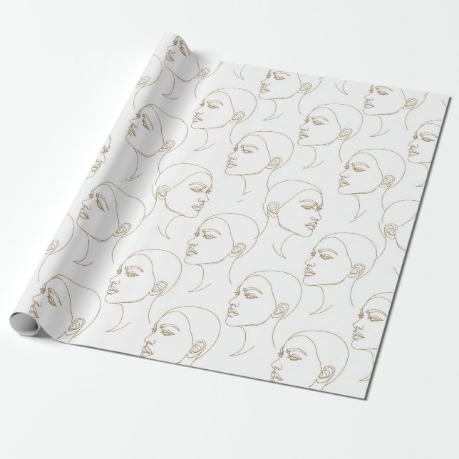 Papel De Regalo Minimal Female Face Line Pattern (2) (Desenrollado)