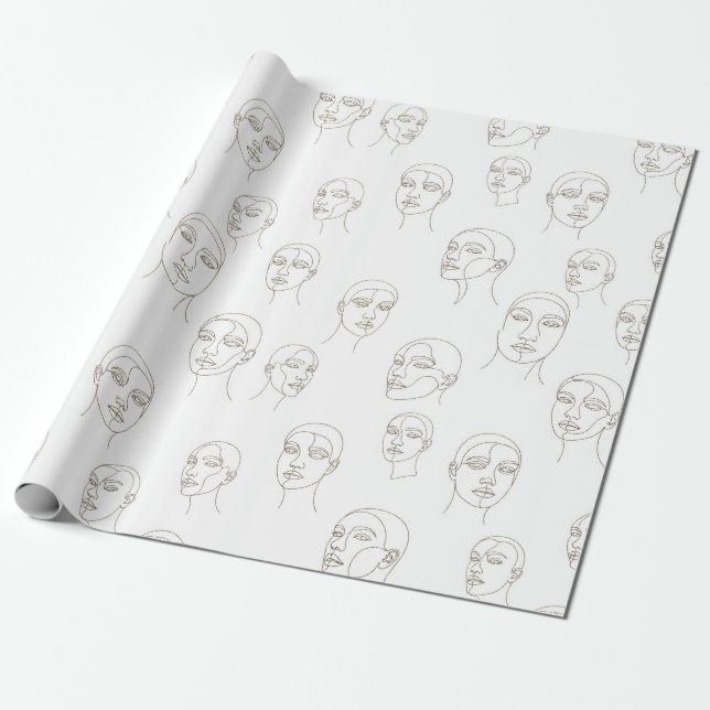 Papel De Regalo Minimal Female Face Line Pattern (3) (Desenrollado)