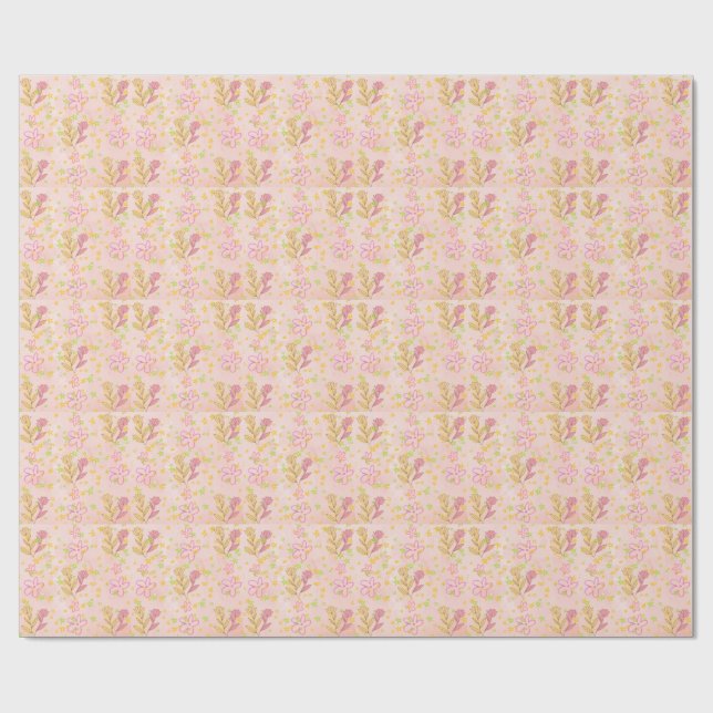 Papel De Regalo Minimal Floral Doodle Pattern –Pastel Pink pattern (Superficie plana)
