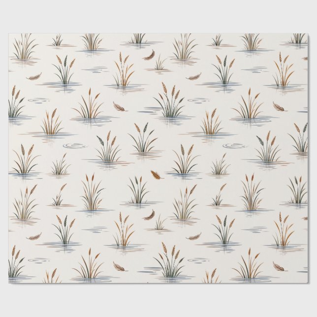 Papel De Regalo Minimal Marsh Grass Water Ripple Feather Pattern (Superficie plana)