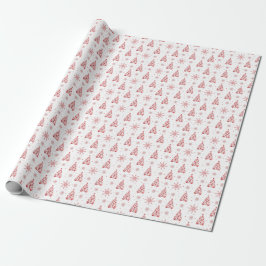 Papel De Regalo Minimal Modern Cat Paw Print Christmas Red & White