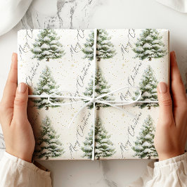 Papel De Regalo Minimal Pine Tree Merry Christmas