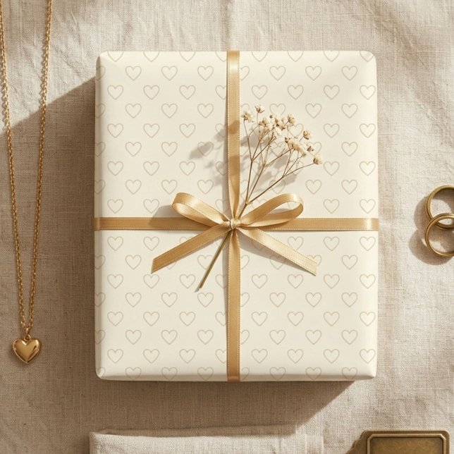 Papel De Regalo Minimalist Beige Heart Gift (Minimalist beige heart gift wrapping paper)