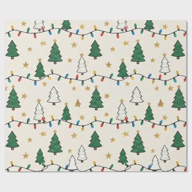 Papel De Regalo Minimalist Christmas Tree Lights Pattern Gift (Superficie plana)