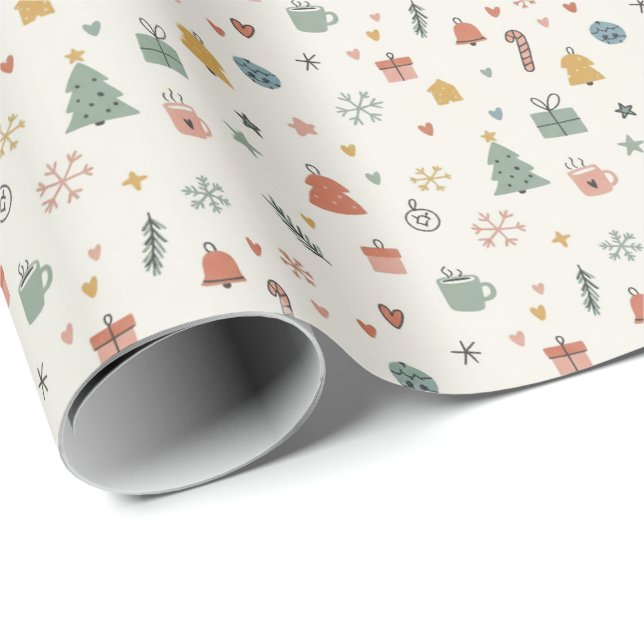 Papel De Regalo Minimalist Doodle-style Christmas Icons (Esquina del rollo)