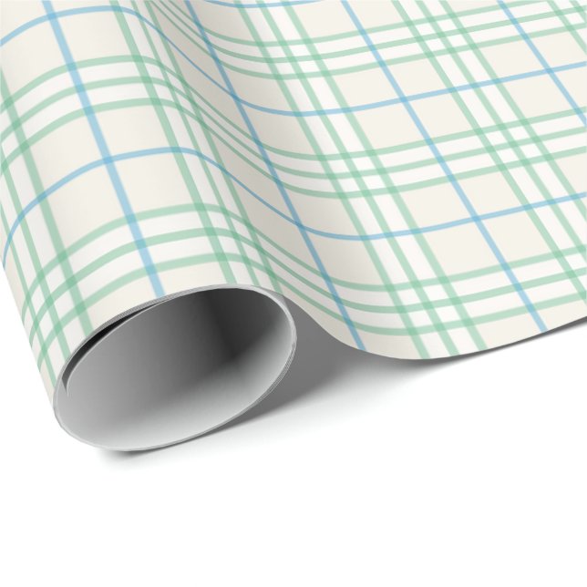 Papel De Regalo Minimalist Green & Blue Grid PatternWrapping Paper (Esquina del rollo)