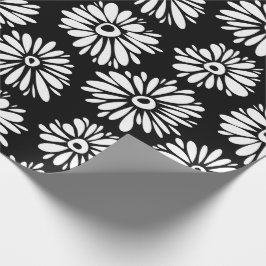 Papel De Regalo Minimalist Groovy Black and White Daisy Pattern