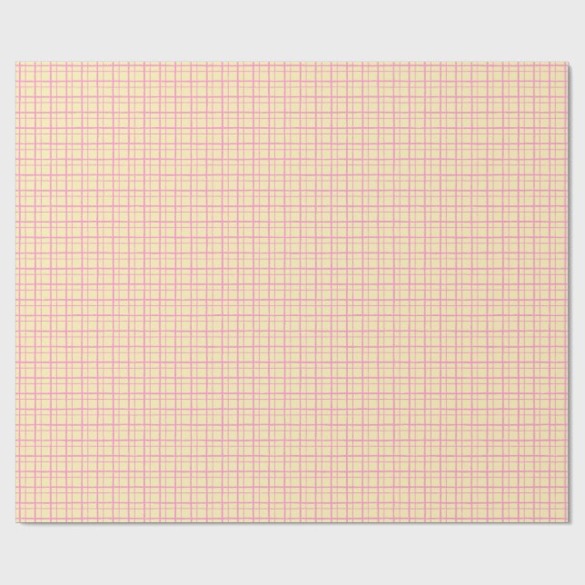 Papel De Regalo Minimalist Hand Drawn Wobbly Grid Check Yellow (Superficie plana)