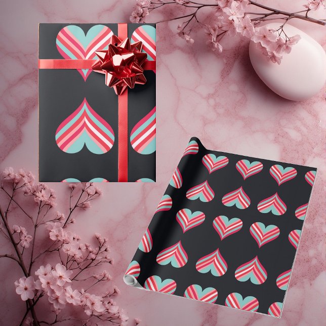 Papel De Regalo Minimalist Modern Elegant Hearts Romantic Stripes  (Minimalist Modern Elegant Hearts Romantic Stripes Wrapping Paper)