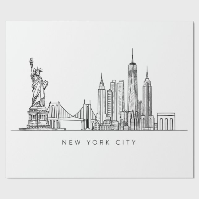Papel De Regalo Minimalist New York City Skyline Line Art (Superficie plana)