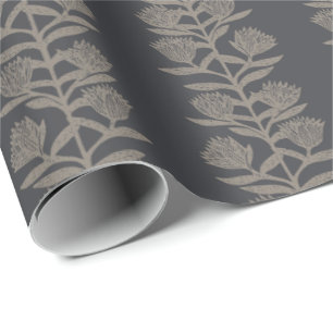 Papel De Regalo Minimalista botánico floral carbón negro temperame