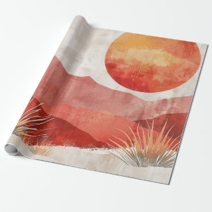 Papel De Regalo Minimalista Cálido - Paisaje Abstracto Boho del De