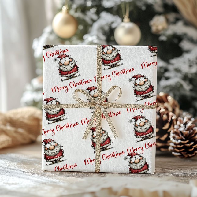 Papel de regalo minimalista divertido y extravagan (Quirky Funny Santa Cartoon Minimalist Wrapping Paper)