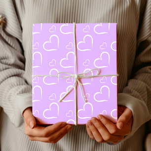 Papel De Regalo Minimalista Mauve Corazones Abiertos Blancos Chi
