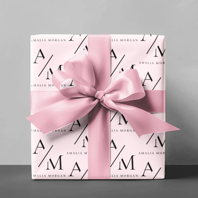 Papel De Regalo Mínimo Pastel Rosa Inicial y Personalizado (Subido por el creador)