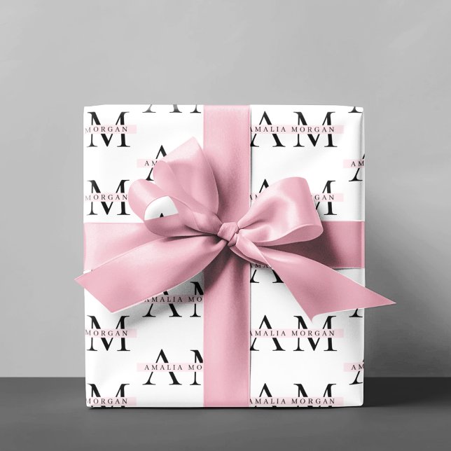 Papel De Regalo Mínimo Pastel Rosa Inicial y Personalizado (Subido por el creador)